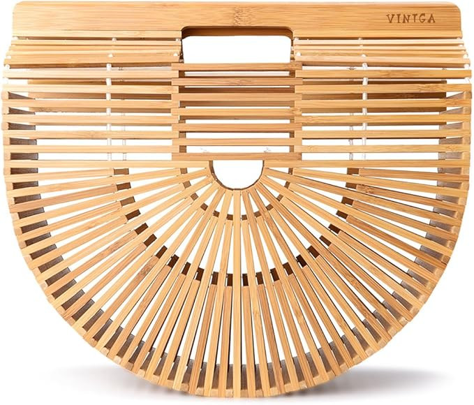Vintga Bamboo Bags for Women Summer Straw Bags Wooden Beach Purses Basket Handle Handbags | Amazon (US)
