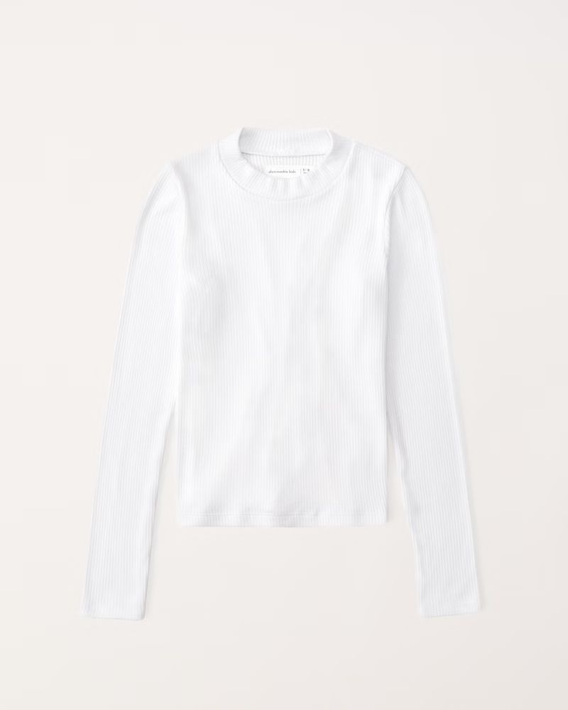 girls essential long-sleeve mockneck rib tee | girls tops | Abercrombie.com | Abercrombie & Fitch (US)