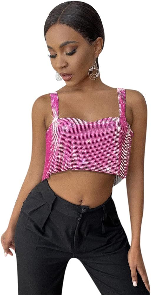 Women Sexy Sparkly Rhinestone Rave Crop Tops Sleeveless Tank Top Shirt Body Jewelry for Club Fest... | Amazon (US)