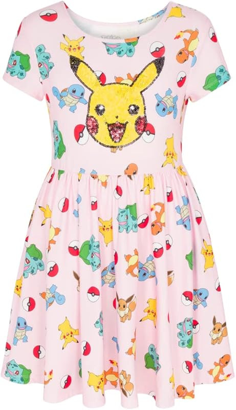 Pokemon Girl's Dress with Pikachu Sequins for Little and Big Girls 4-16 | Amazon (US)