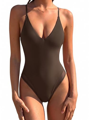 SUUKSESS Womens Tummy Control Bathing Suit V Neck Open Back One Piece Swimsuits | Amazon (US)
