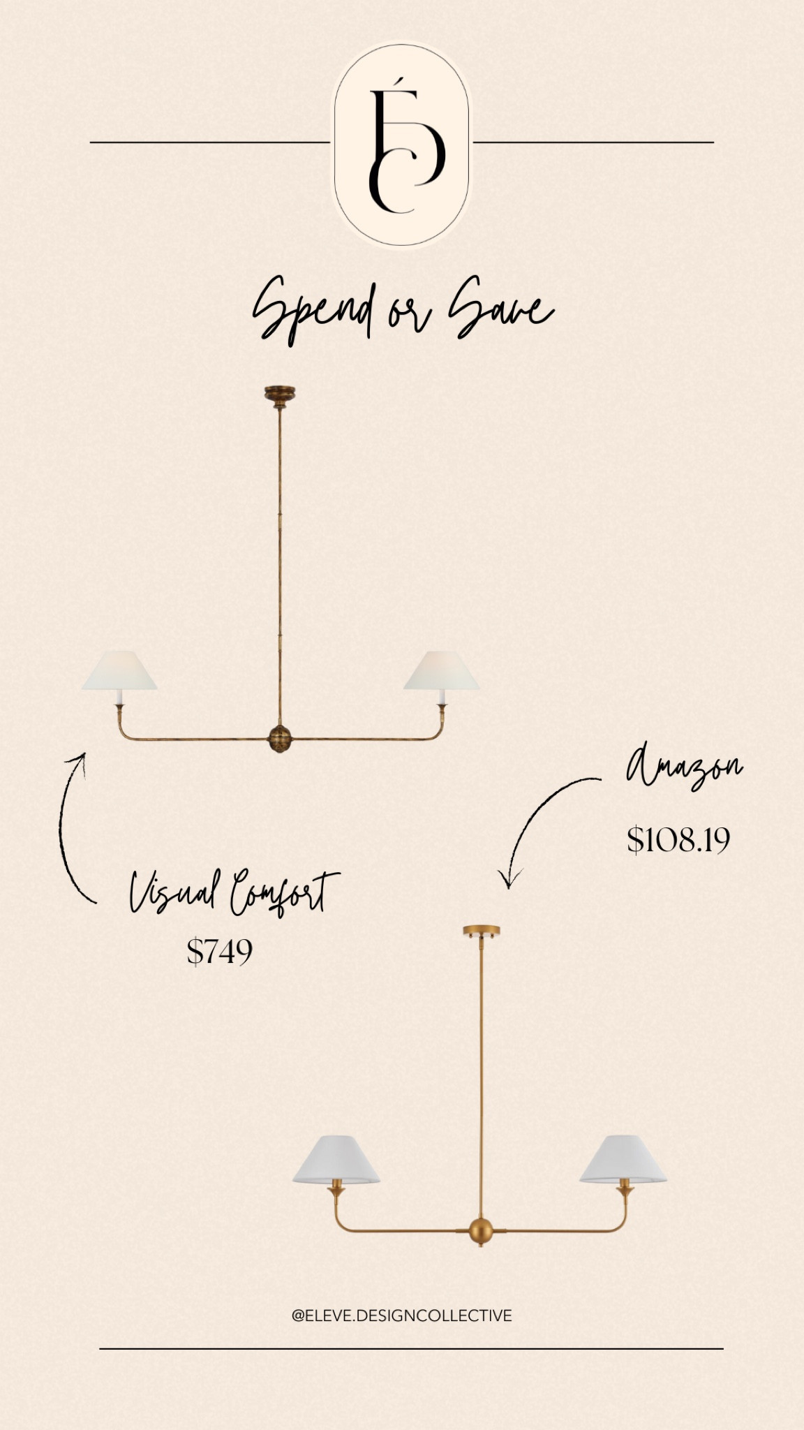 Although the spend is wider (definitely a better option for a larger space), the save is a great option for a smaller space or if you are looking to save some money. 

#SpendorSave #Chandelier #LightFixture #VisualComfort #AmazonHome #LTKHome #DiningRoom #Kitchen #LookForLess

#LTKHome #LTKStyleTip #LTKSaleAlert