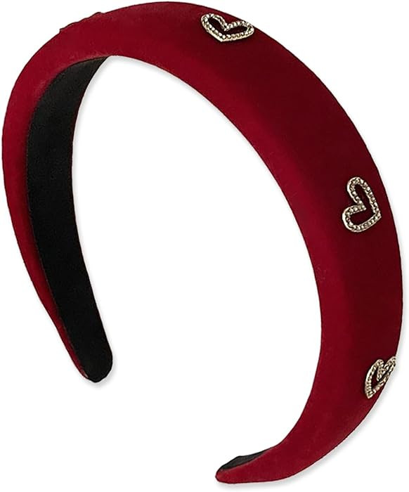AIUPUOC Valentine's Day Headbands for Women Heart Rhinestone Wine Red Velvet Headbands Red Hair B... | Amazon (US)