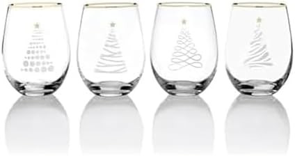 Celebrations by Mikasa Holiday Christmas Trees Stemless Wine, Set of 4, 18 Ounce | Amazon (US)