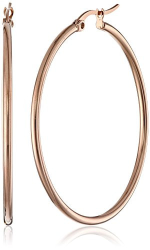 Amazon Essentials Rose Gold Plated Stainless Steel Rounded Tube Hoop Earrings (40mm) (previously Amazon Collection) | Amazon (US)