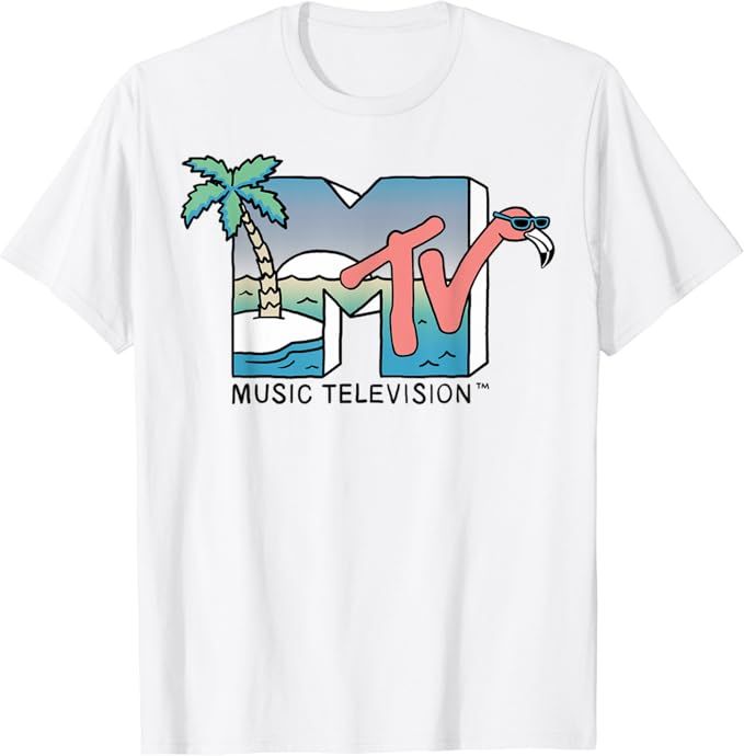 MTV Beach Island Flamingo Logo Vintage Graphic T-Shirt | Amazon (US)