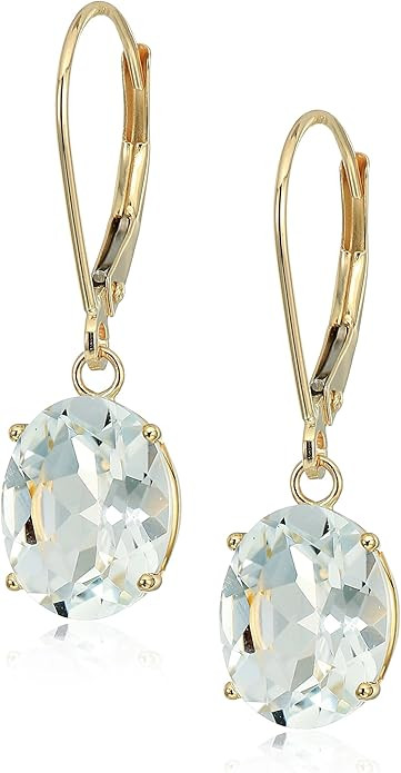 Amazon Essentials 14K White Gold Oval Gemstone Dangle Leverback Earrings | Amazon (US)