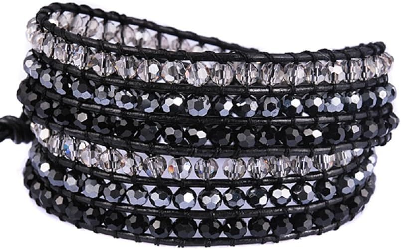 New! Crystal Wrap Bracelets for Women Girls Genuine Leather Adjustable Rhinestone Best Friend Cuf... | Amazon (US)