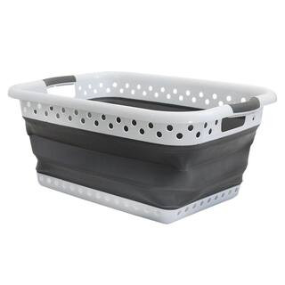 Best SellerWhite and Gray Collapsible Plastic and Rubber Laundry Basketby Pop & Load184(130) | The Home Depot