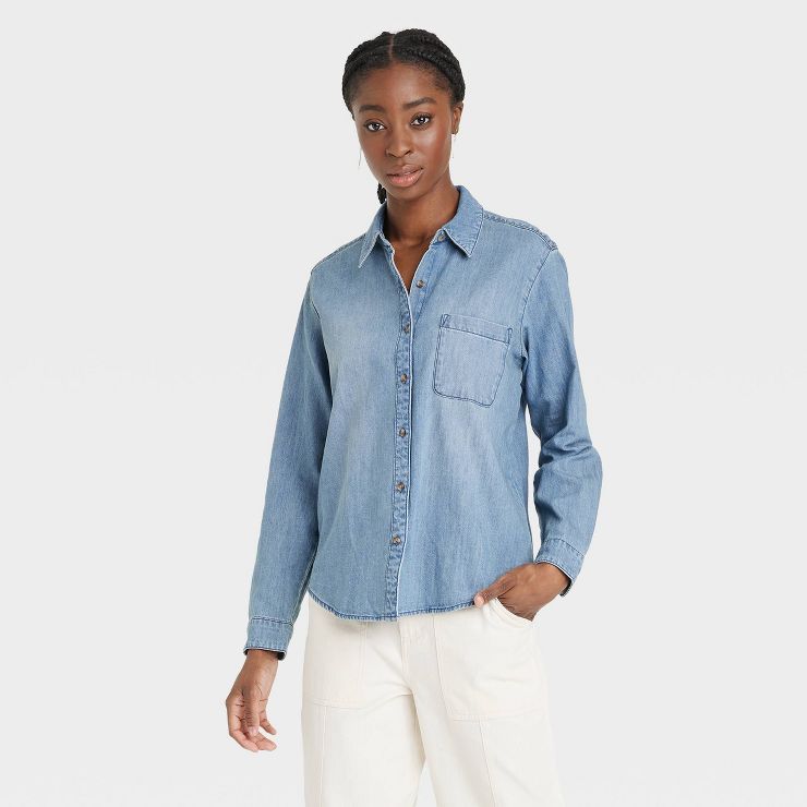 Women's Long Sleeve Linen Relaxed Fit Collared Button-Down Shirt - Universal Thread | Target