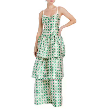 Ellison Printed Silk Twill Scoop Neck Sleeveless Tiered Convertible Gown | Dillard's