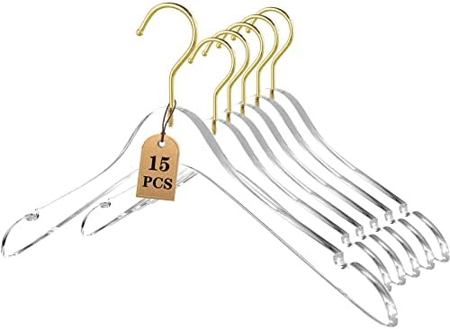 Besser 15 Pack Acrylic Hangers with Gold,Acrylic Clear Hanger,Premium Crystal Dress Hangers Swive... | Amazon (US)