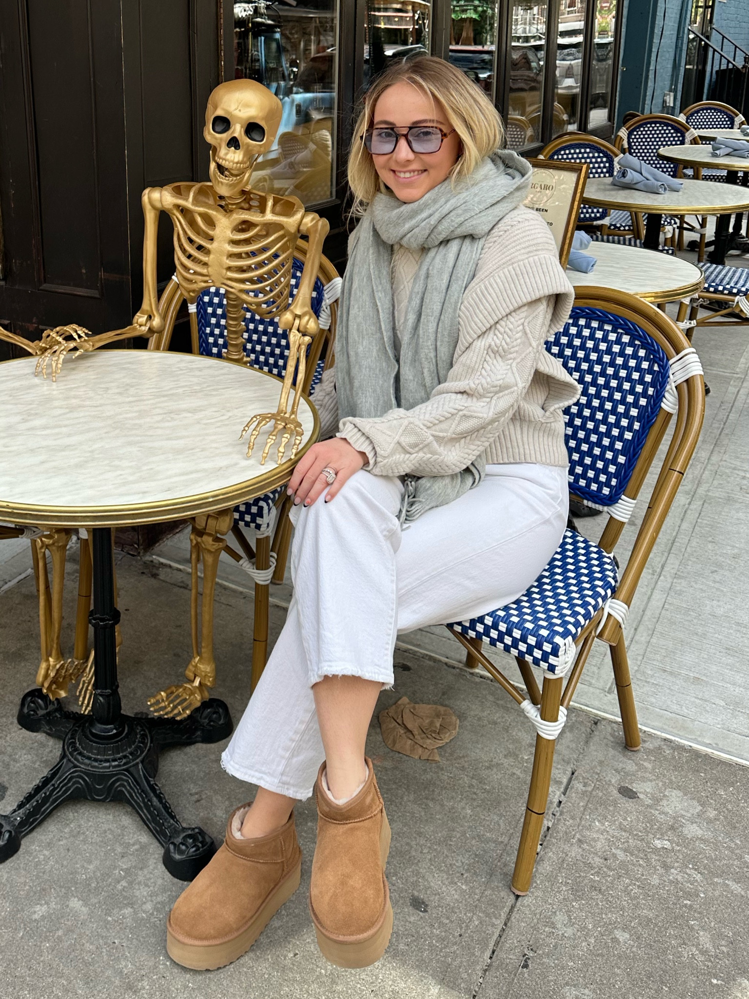 NYC fall outfit with my new ultra mini platform Uggs 🧸🤎 

Abercrombie, braided knit sweater, ultra mini platform ugg in chestnut 

#LTKSeasonal #LTKfindsunder100 #LTKworkwear