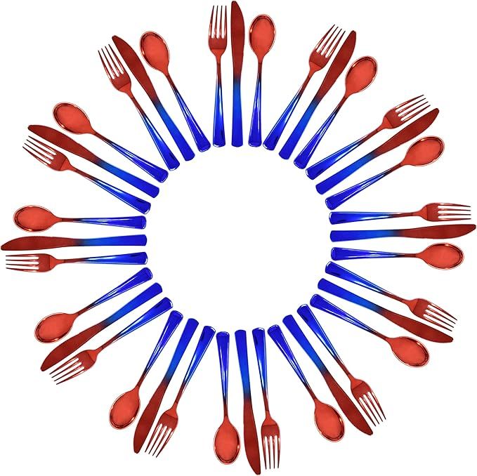 144 Count Bulk Fourth of July Red and Blue Plastic Cutlery Silverware 48 Spoons 48 Forks 48 Knive... | Amazon (US)