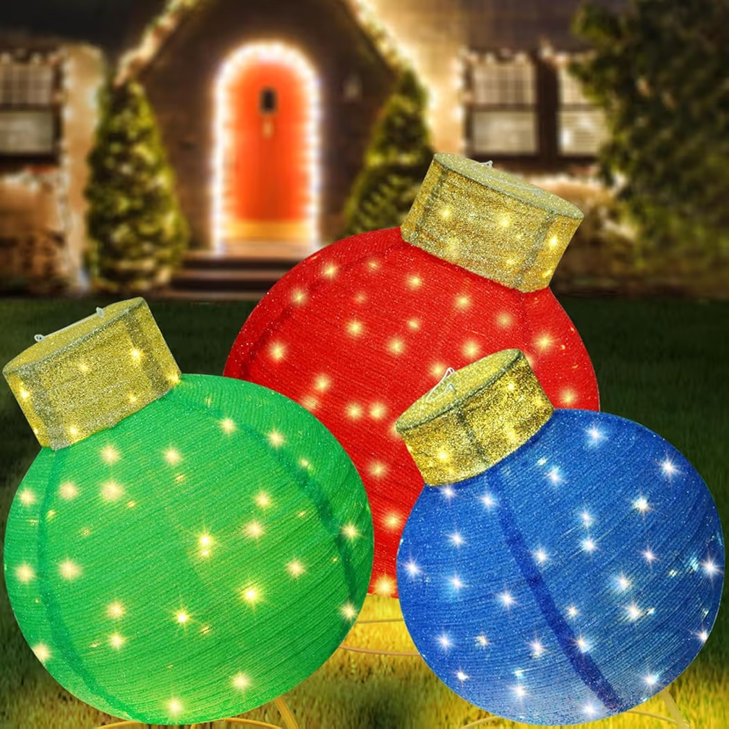 Giant Lighted Pop-Up Christmas Ornaments for Outdoor Display, 3-Piece Holiday Ball Decorations wi... | Amazon (US)
