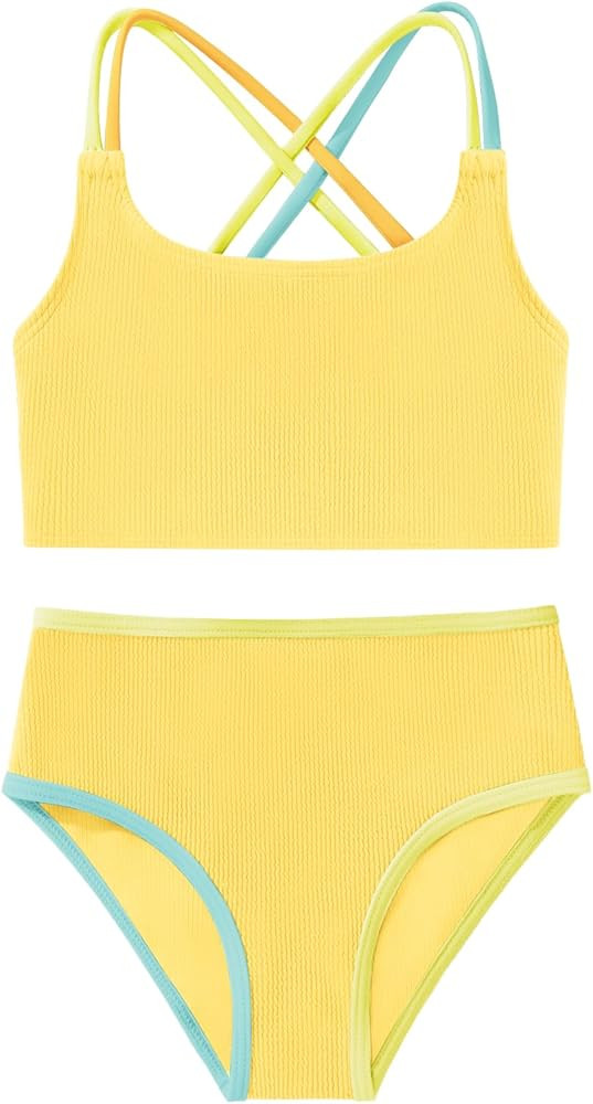 Girl's 2 Piece Bikini Set Toddler Color Block Criss Cross Bathing Suits High Waist Swimwear Cute ... | Amazon (US)