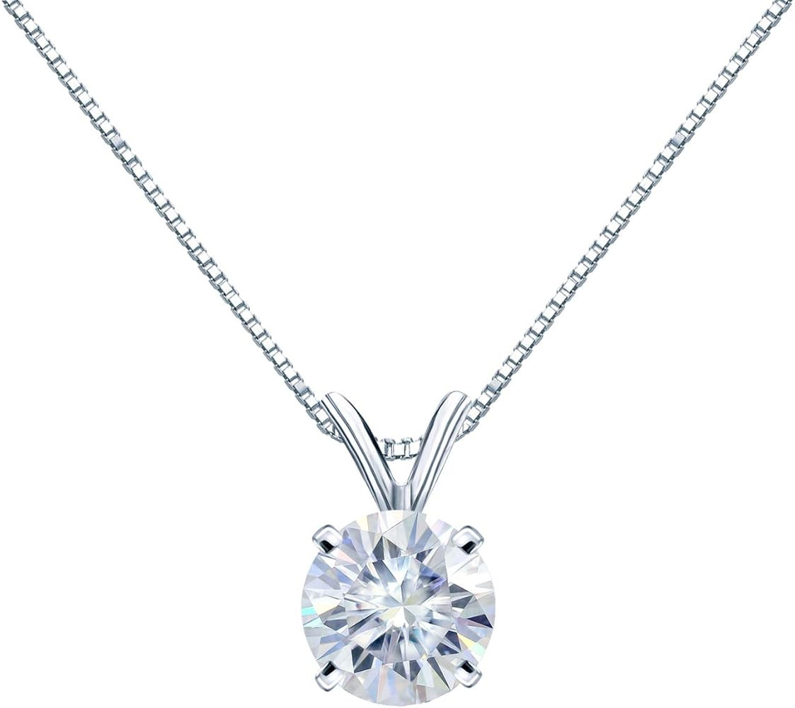 1/2 to 3 1/2 Carat Round Moissanite Solitaire Pendant Necklace in 14k Gold (H-I, cttw) 4-Prong 16... | Amazon (US)