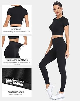 Women’s Two Piece Outfits Yoga Pants Set Seamless High Waist Leggings and Quick-Dry Yoga Crop T... | Amazon (US)