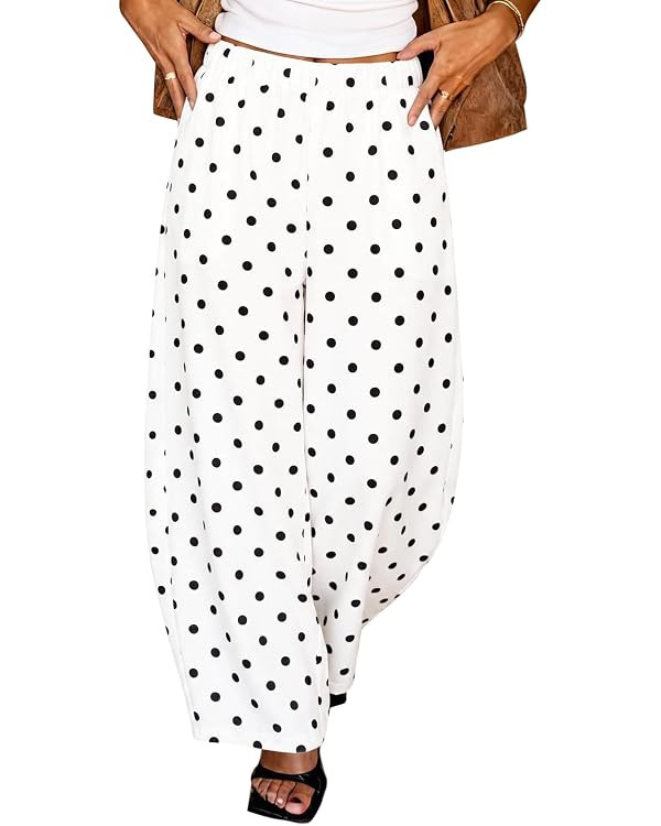 Tankaneo Womens Wide Leg Palazzo Pants Casual Barrel Baggy Pants Elastic High Waist Comfy Trouser... | Amazon (US)