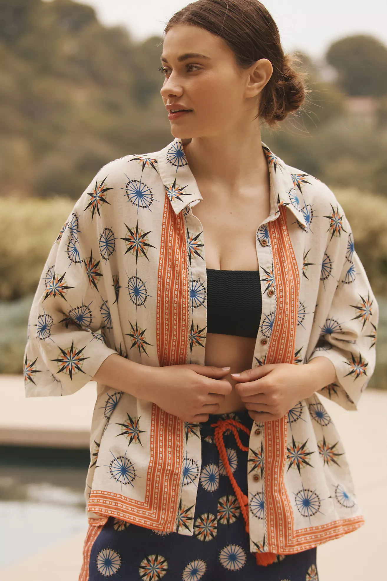 By Anthropologie Short-Sleeve Printed Linen Buttondown Shirt | Anthropologie (US)