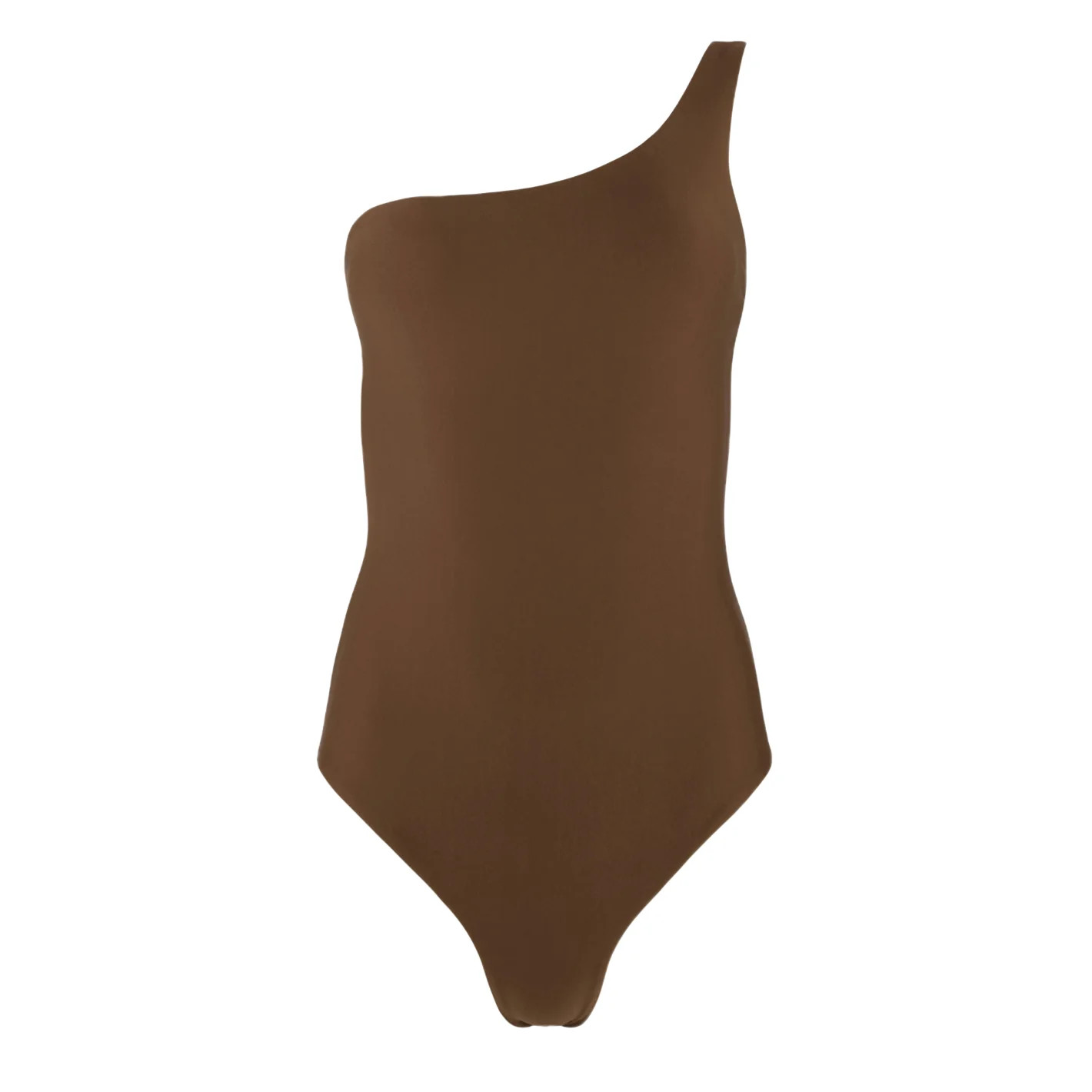 women's crème and dark brown one shoulder reversible one piece | minnow