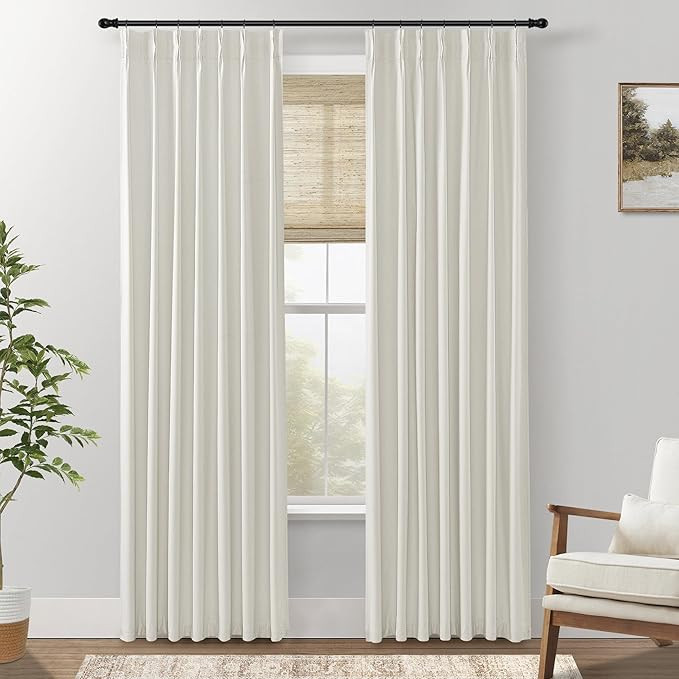 Pinch Pleated Cream Blackout Curtains 84 Inch Long for Bedroom - Linen Farmhouse Cottagecore Ther... | Amazon (CA)