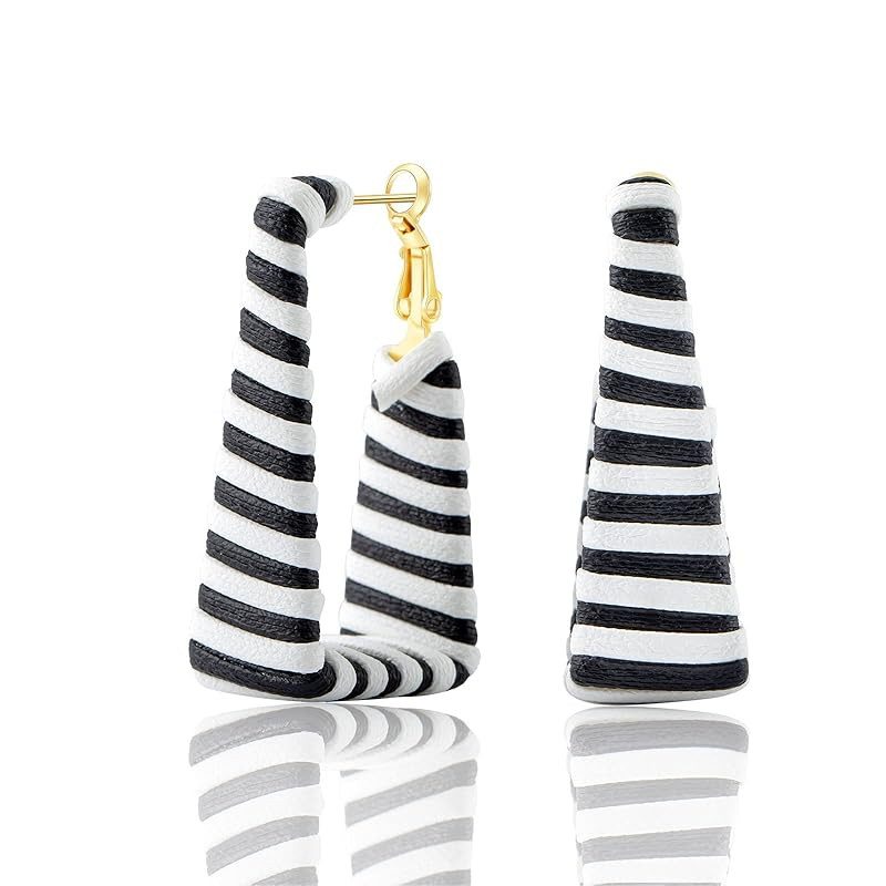 Black White Statement Earrings Dangle Leather Chunky Square Zebra Print Earrings for Women Girls ... | Amazon (US)