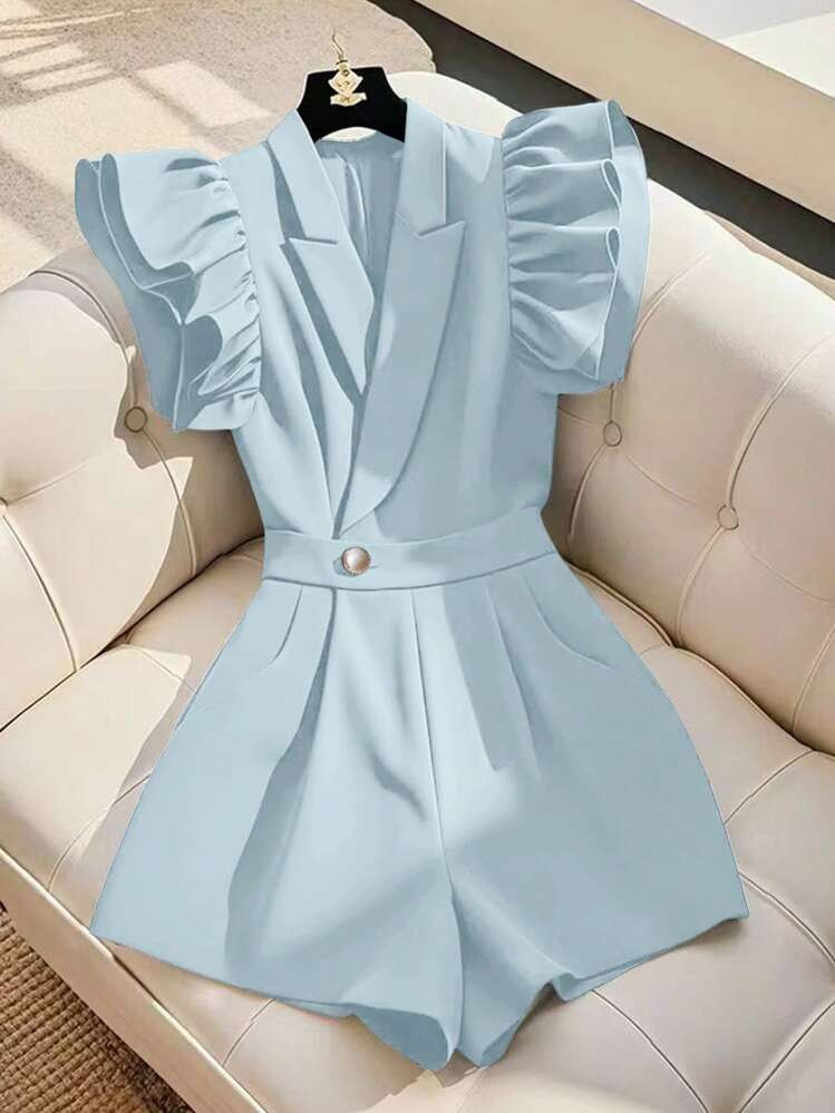 SHEIN Clasi Women's Elegant Commuter Fashion Detailed Cap Sleeve Suit Collar Shorts Jumpsuit, Spr... | SHEIN