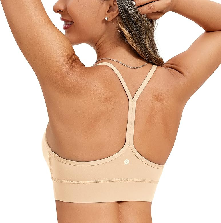 CRZ YOGA Womens Butterluxe Y-Back Racerback Sports Bra - Spaghetti Thin Straps Scoop Neck Athleti... | Amazon (US)