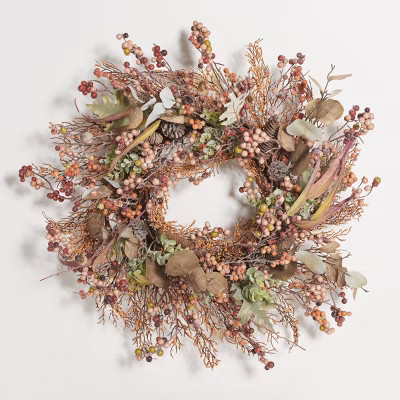 Faux 26" Berry & Acorn Wreath - Brown/Green - Safavieh | Target