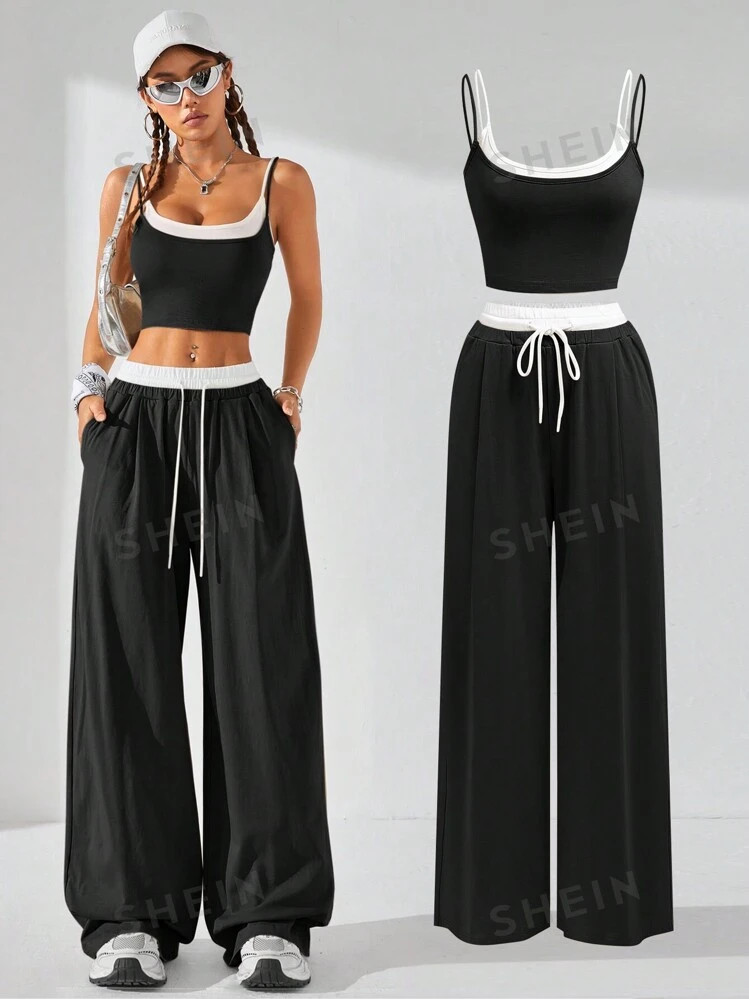 Coolane Women's  Summer Casual Sport Knit Two Fake Pieces  Tank Tops & Sweatpants  Going Out Sets... | SHEIN