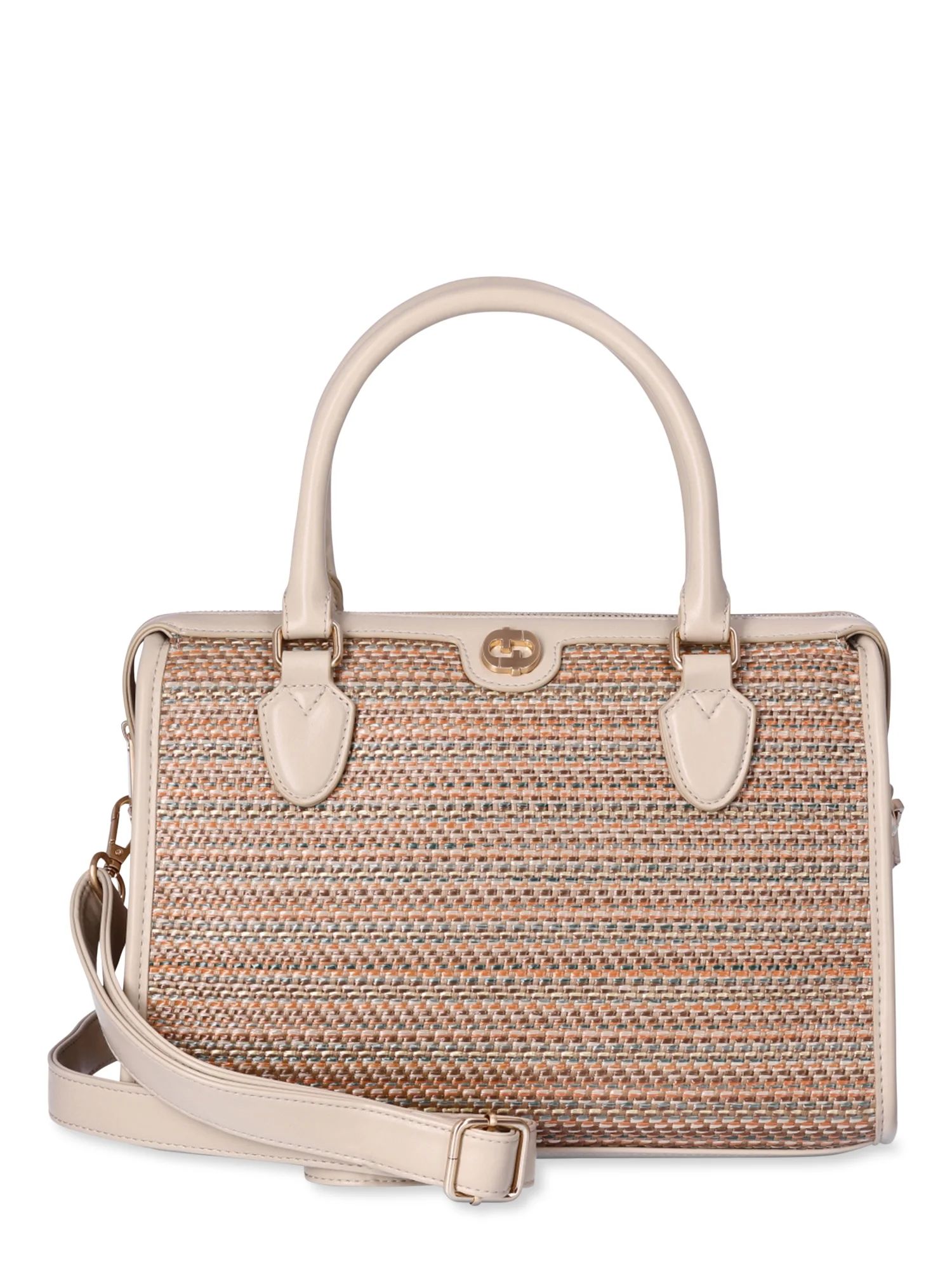 Time and Tru Women's Wyatt Satchel Handbag, Multicolor Straw and Khaki - Walmart.com | Walmart (US)