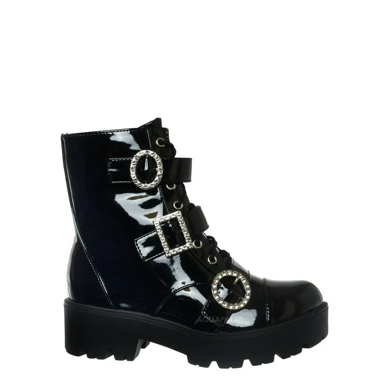Womens Rhinestone Lace Up Combat Boot - Punk Rock Emo Shoe | Walmart (US)