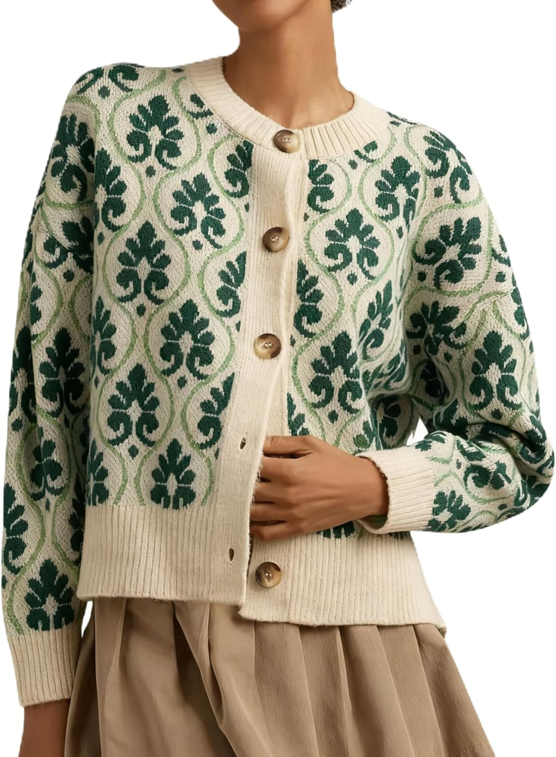 MINSURE Women Floral Cardigan Sweater Open Front Long Sleeve Button Down Knit Sweater Vintage Outerwear | Amazon (US)