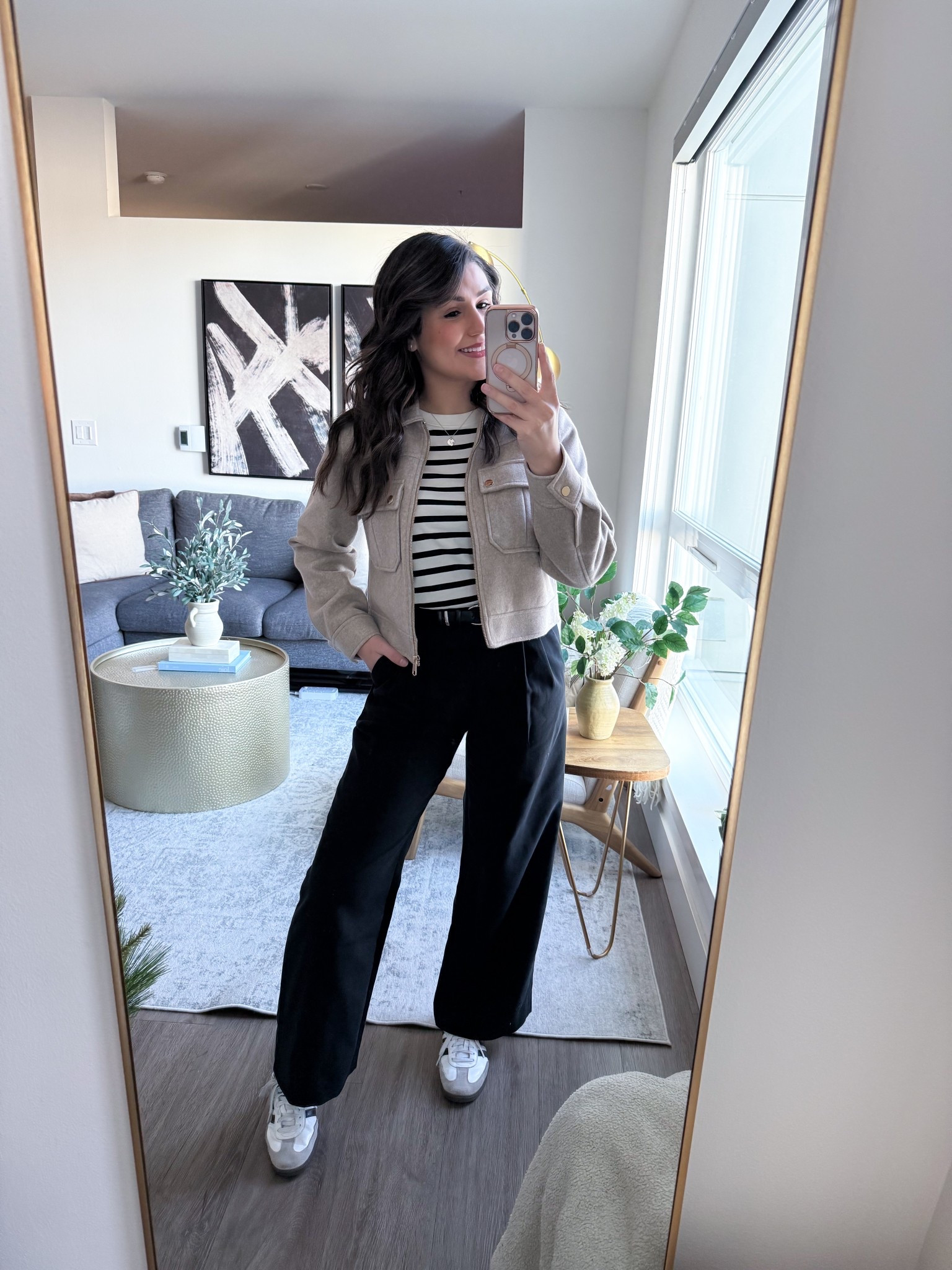 spring transition outfits | spring outfits | casual workwear | casual chic style | minimal style | effortless style 

Tshirt: S 
Tailored pants: 28S 
Jacket: from Zara, linked similar 

#LTKSpringSale #LTKWorkwear #LTKStyleTip