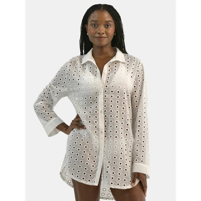 Time and Tru Women's and Women's Plus Eyelet Shirt Dress Coverup, Sizes XS-3X | Walmart (US)