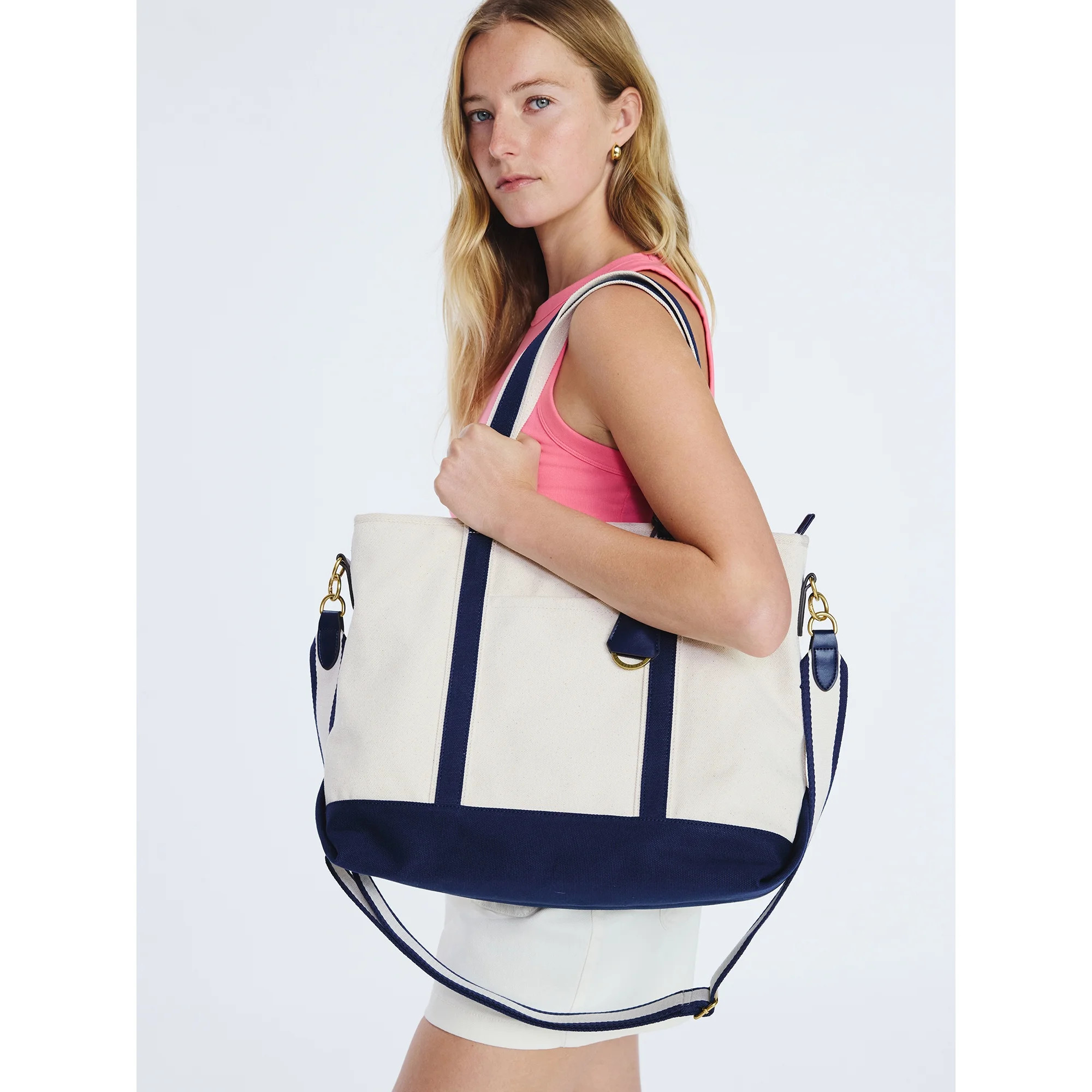 Free Assembly Women's Medium Canvas Tote, Natural/Navy | Walmart (US)