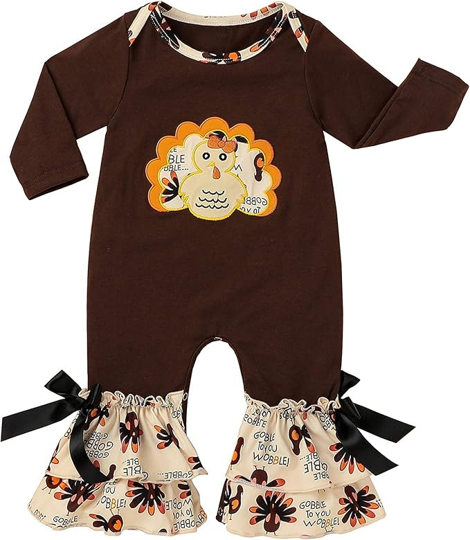 Amazon.com: Newborn Baby Girls Thanksgiving Outfits Turkey Romper Long Sleeve Bodysuit Jumspsuit ... | Amazon (US)