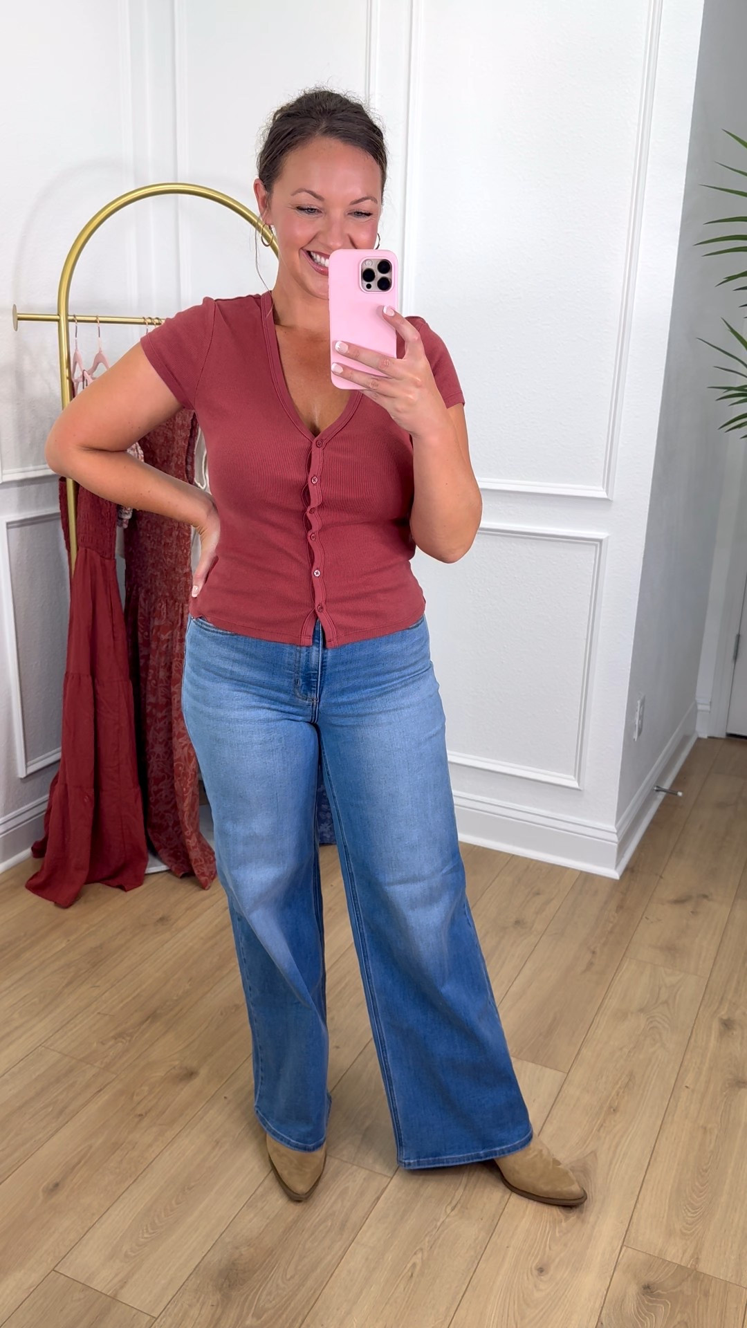 The cutest casual outfit for late summer early fall! Love these Target wide leg jeans and not so basic T-shirt!!  I am 5’5” Size 8/10 wearing medium in top and size 10 jeans!

#target #targetstyle #targetwidelegjeans #targetdenim

#LTKSeasonal #LTKFindsUnder50 #LTKMidsize