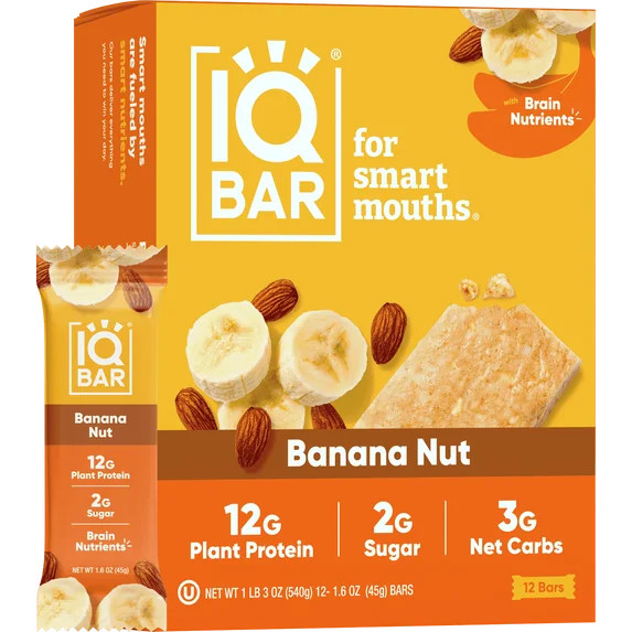 IQBAR Clean Plant Protein Bars - Banana Nut - 12 Count - Keto, Vegan, High Fiber, Gluten and Dair... | Walmart (US)