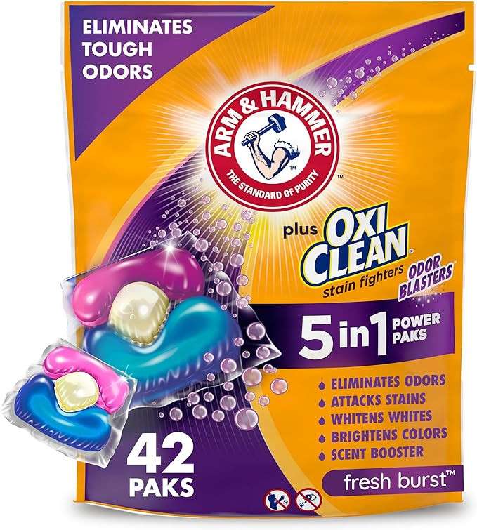 Arm & Hammer Plus OxiClean With Odor Blasters Laundry Detergent 5-IN-1 Power Paks, 42CT (Packagin... | Amazon (US)