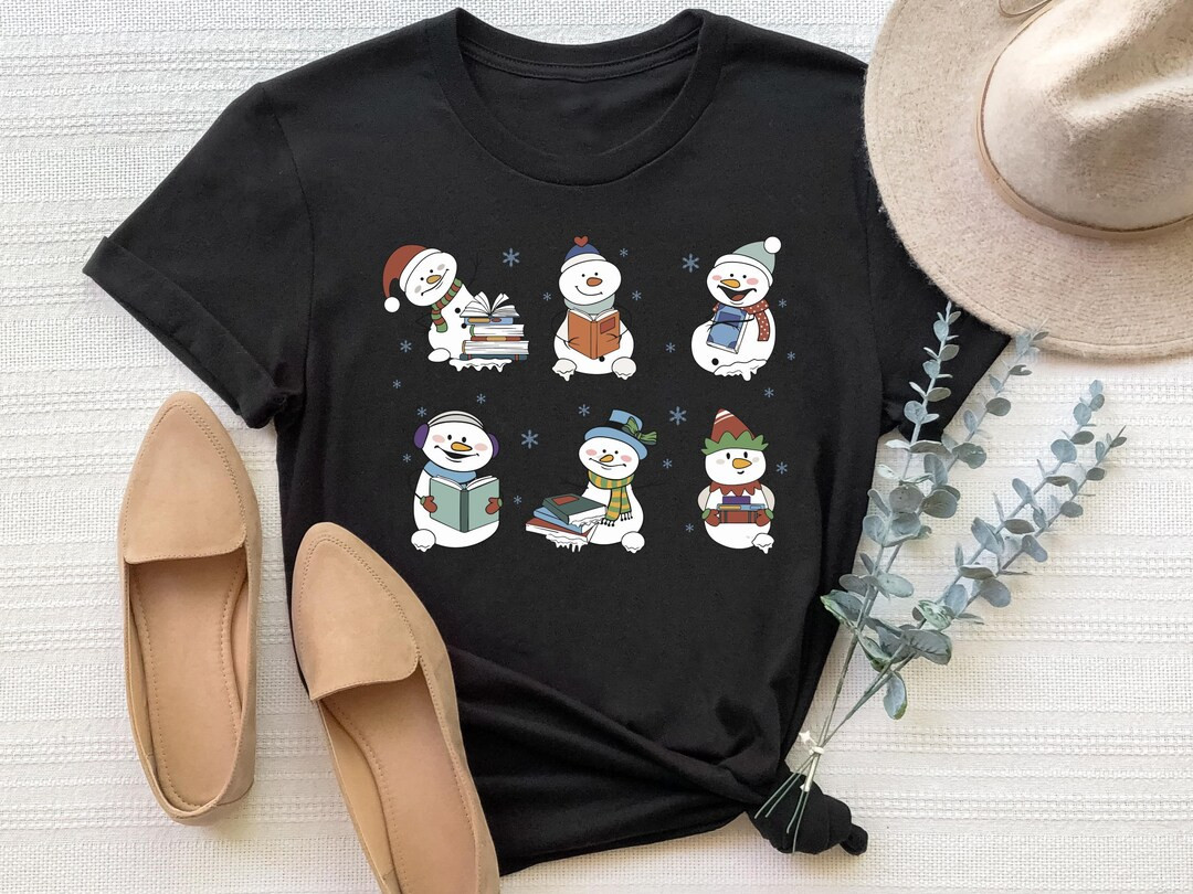 Snowman Book Shirt, Christmas Bookish Gift, Snowman Reading Book Tshirt, Librarian Christmas Tshi... | Etsy (US)