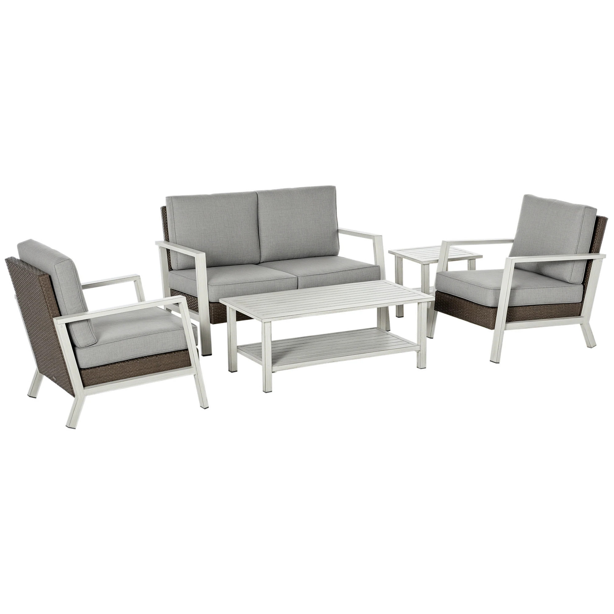 Outsunny Aluminum Patio Furniture Set 5 Piece Modern Outdoor Conversation Set with Loveseat Sofa Chairs Cushions Coffee Table Side Table Gray | Lowe's
