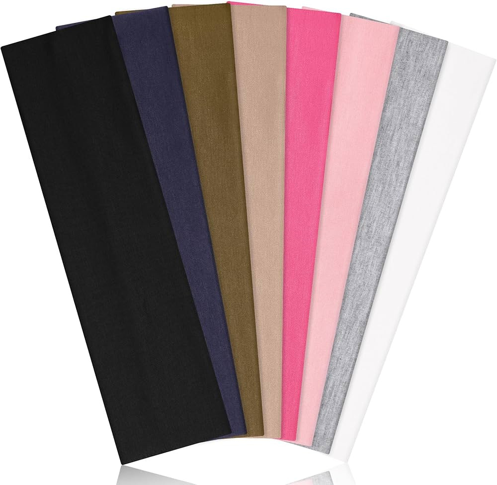 Headbands for Women, 8pcs Stretchy Non Slip Soft Cotton Cloth Hair Bands for Sports, Workout, Yog... | Amazon (US)