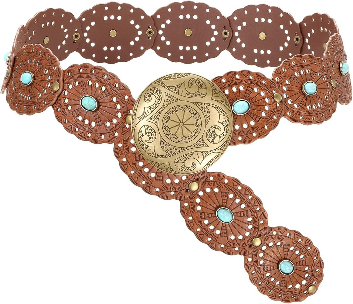 SUOSDEY Wide Western Disc Belt with Turquoise Women Cowgirl Cowboy Boho Country Leather Belts for... | Amazon (US)