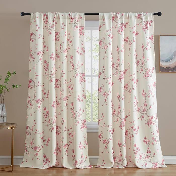 HLC.ME Jasmine Floral Patterned Window Rod Pocket Curtains for Living Room - Light Blocking Darke... | Amazon (US)