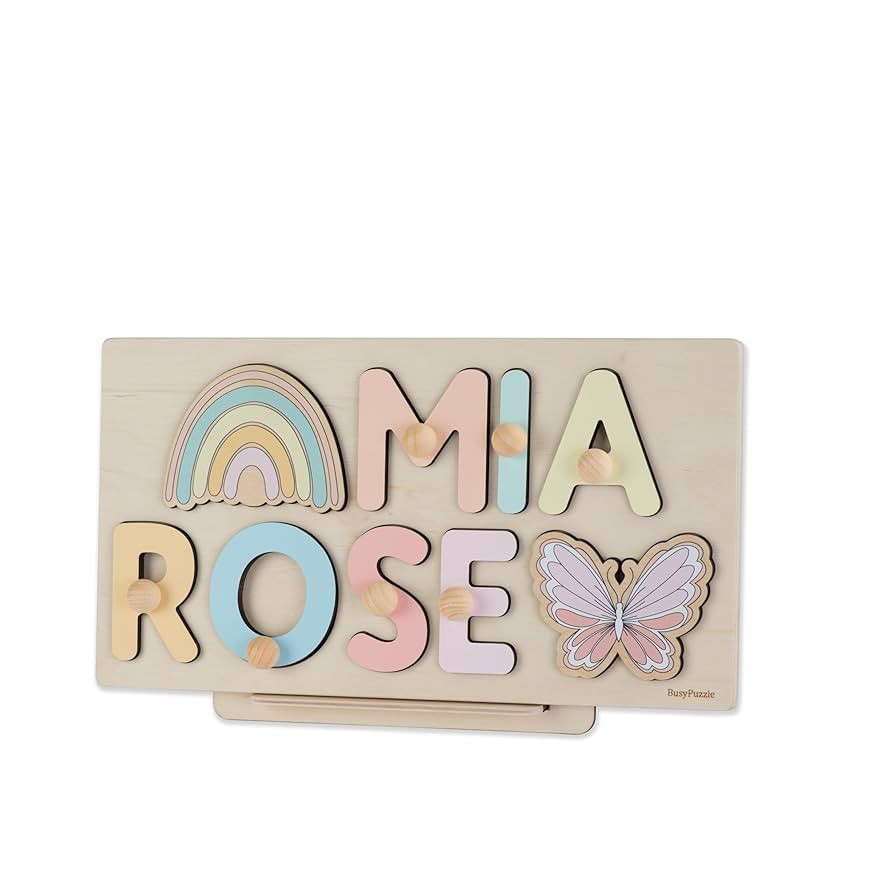 Custom Name Puzzle by BusyPuzzle Christmas Gift For Kids Name Puzzle With Pegs Montessori Toys Wo... | Amazon (US)