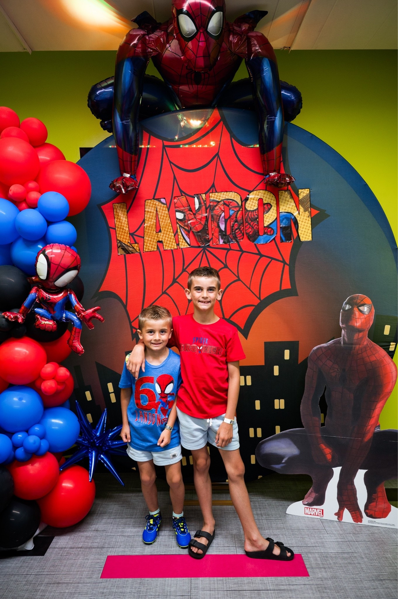 Spiderman birthday backdrop
Spiderman cutout lifesize
Boys spiderman birthday shirt
Large spiderman balloon