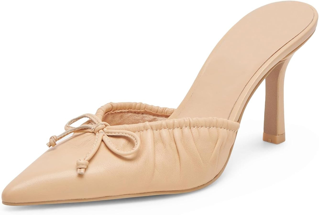 Kitten Heels for Women Bow Pointed Toe Heel Dressy Slip on Mules Trendy Sexy Stiletto Pumps Shoes | Amazon (US)