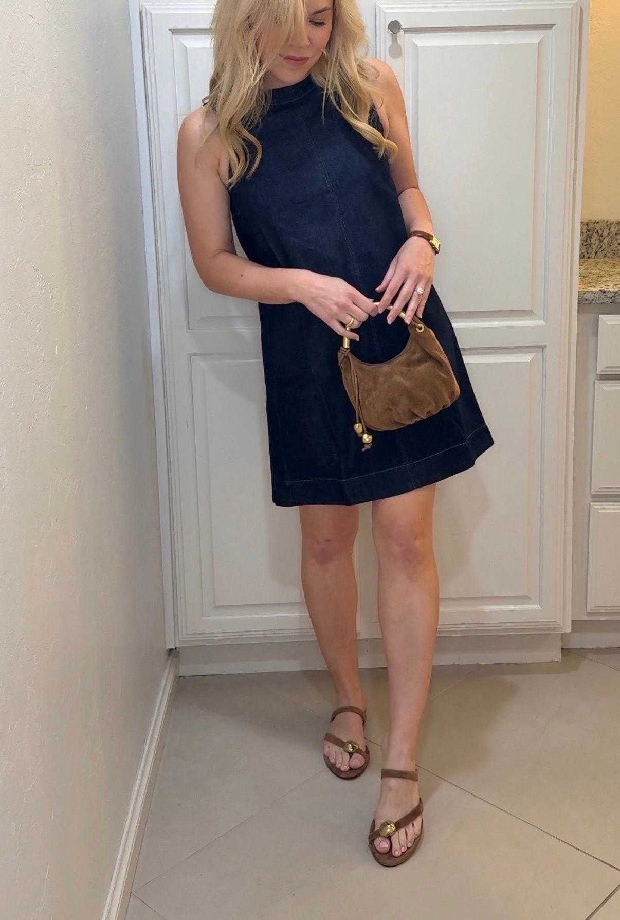 Denim dress
Suede sandals 

#LTKdayinmylife #LTKootd #LTKSeasonal